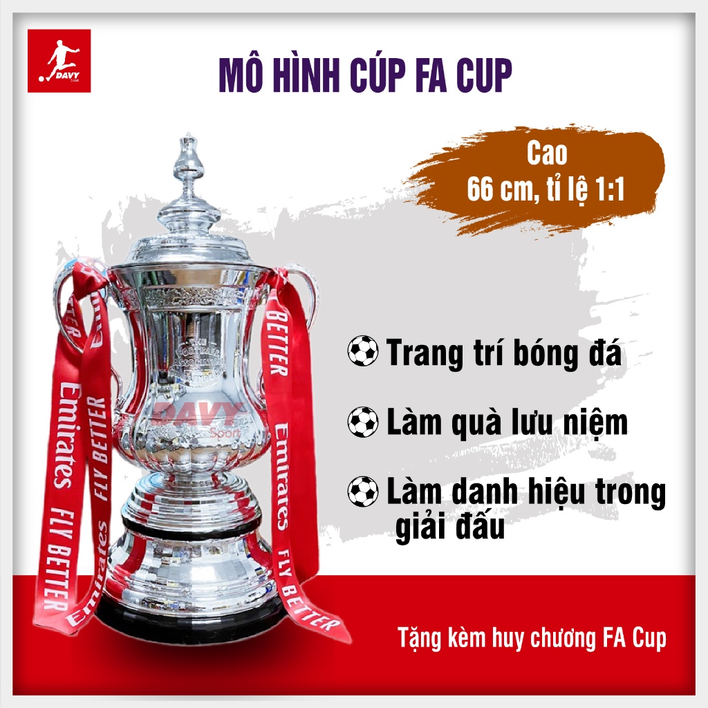Mô hình CÚP FA CUP cao 66cm dùng sưu tập bóng đá, decor và trao giải