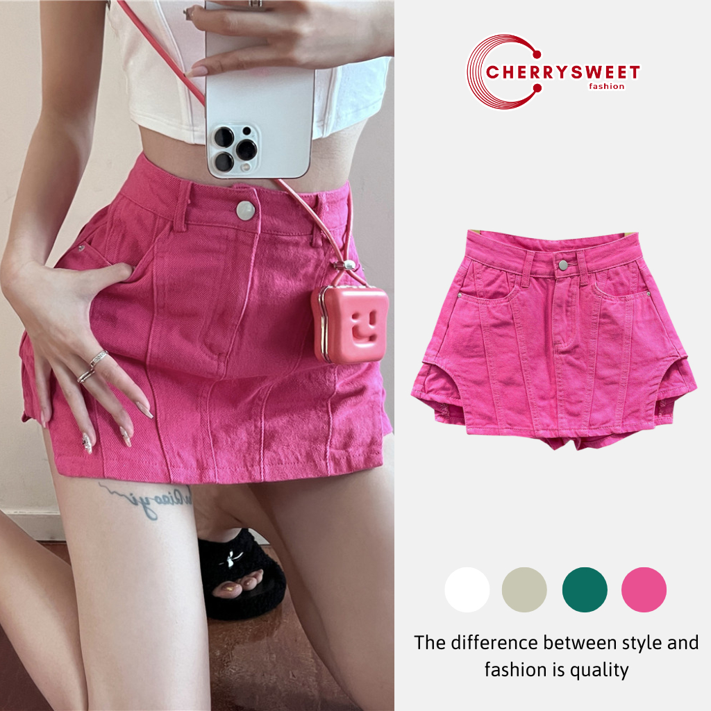 Chân váy kaki ngắn chữ a xẻ gân nữ CHERRYSWEET dáng ôm body tôn dáng cạp cao có túi ulzzang sexy chất bò siêu xinh T086