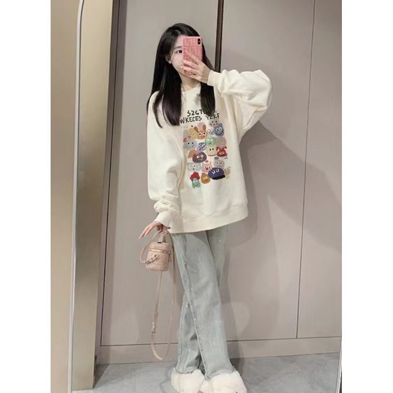 Áo Nữ, Áo Nỉ Nữ Sticker, Áo Sweater Nữ Chất Nỉ Tàu Dày Dặn In Hình 5D Siêu Cute