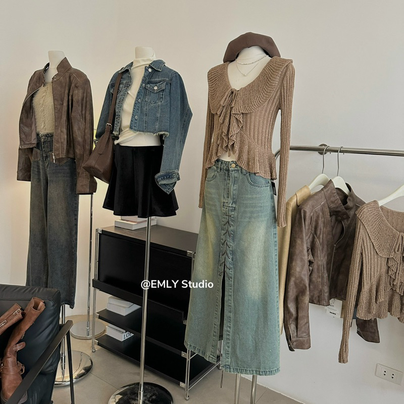 Áo Len Ôm QC Cao Cấp Viền Bèo Màu Nâu Tây Phong Cách Hàn Quốc