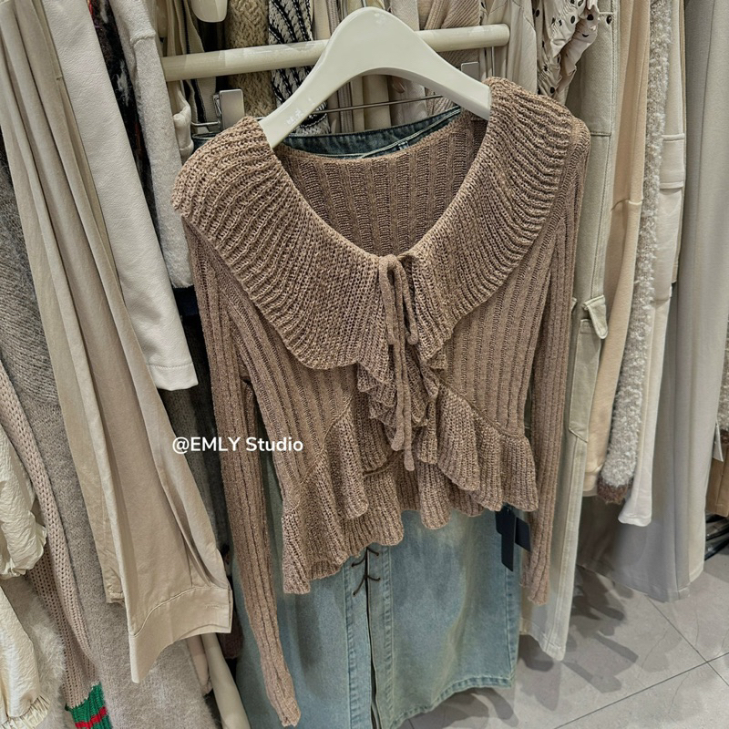 Áo Len Ôm QC Cao Cấp Viền Bèo Màu Nâu Tây Phong Cách Hàn Quốc