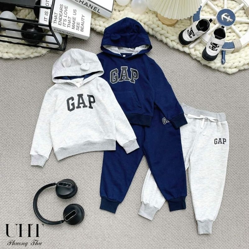 Sét bộ In Chữ GAP Cotton da cá xuất dư dài tay cho bé trai 9-24kg
