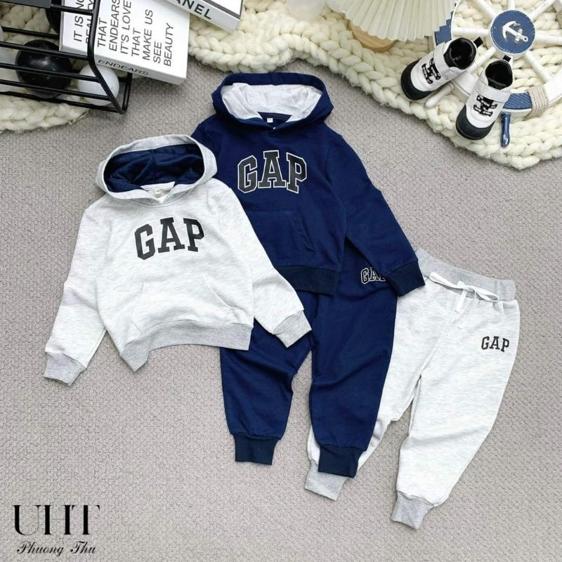 Sét bộ In Chữ GAP Cotton da cá xuất dư dài tay cho bé trai 9-24kg
