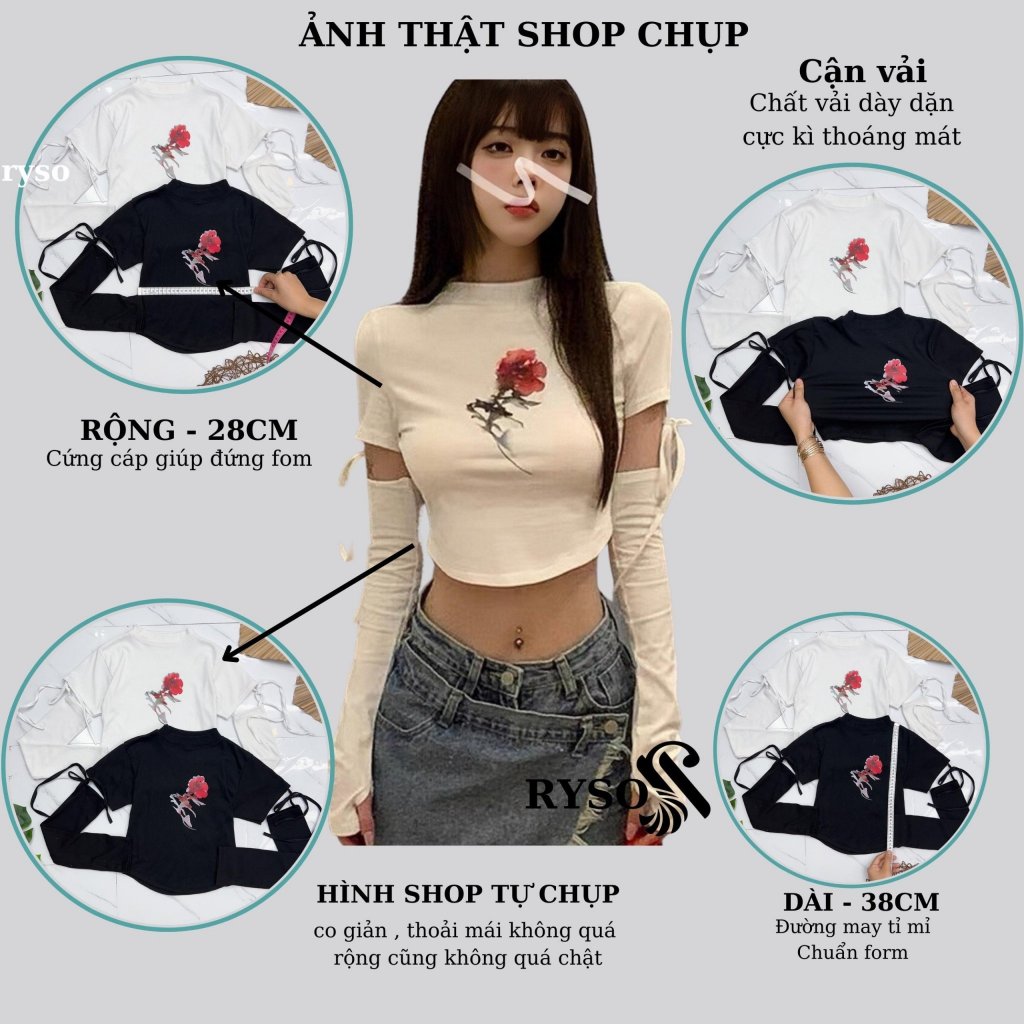 Áo Thun Crotop Nữ Dài Tay RYSO FASHION Thun Mềm Mại Cao Cấp Tay Nối Đa Dạng Phong Cách