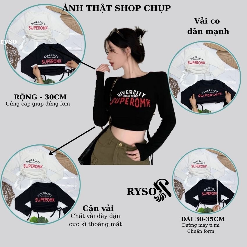 Áo Thun Nữ Dài Tay Croptop RYSO FASHIONThun Mềm Mại Cao Cấp Rút Dây