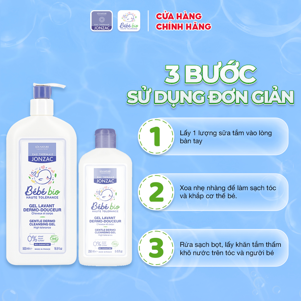 Bộ đôi sữa tắm gội hữu cơ và kem dưỡng ẩm da dành cho bé Eau Thermale Jonzac