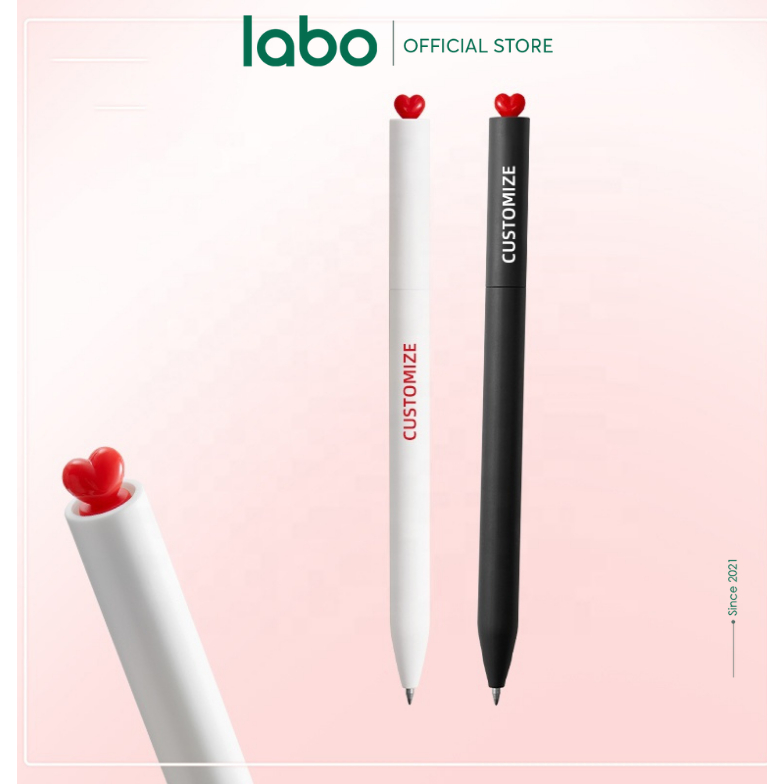 Bút Bi Mực Gel Kaco Heart Kèm Hộp Sẵn Một Bút Và Hai Ngòi 0.5 Mực Đen Labo