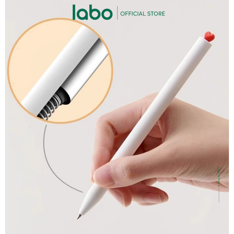 Bút Bi Mực Gel Kaco Heart Kèm Hộp Sẵn Một Bút Và Hai Ngòi 0.5 Mực Đen Labo