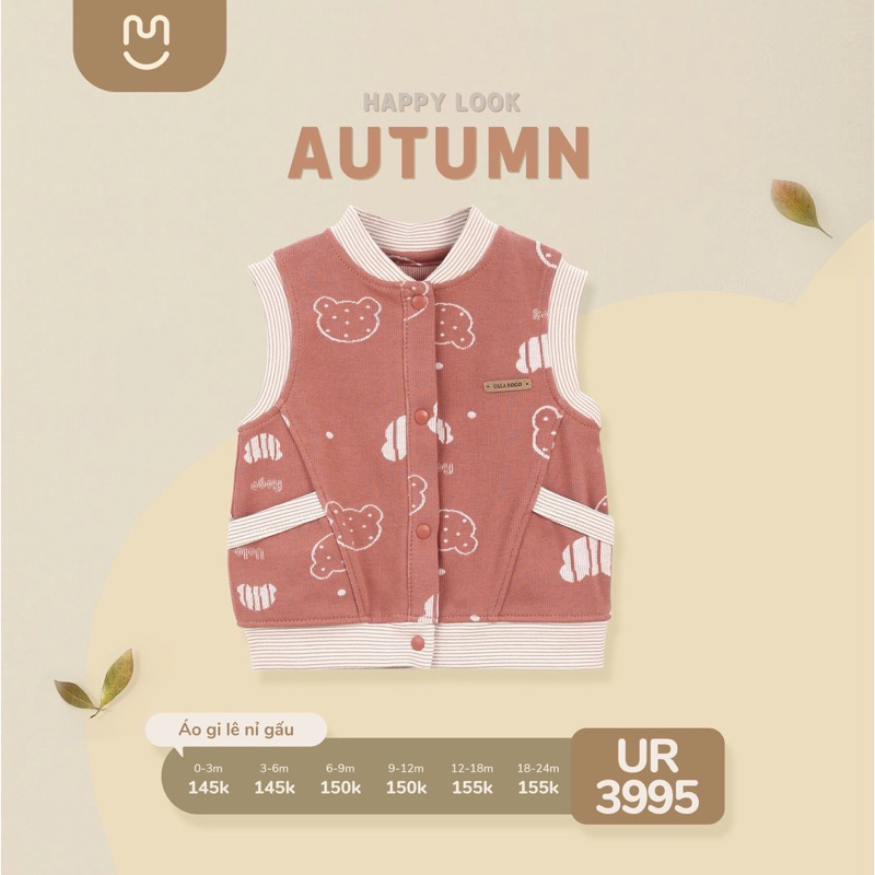Áo gile nỉ ualargo mềm mịn cho bé từ 0-3m đến 18-24m