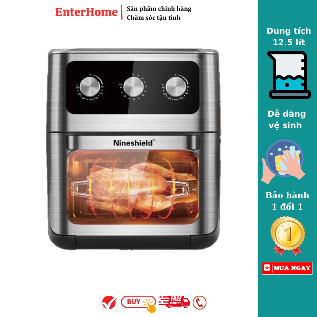 Nồi Chiên Không Dầu NINESHIELD, Lò Chiên Không Dầu, Dung Tích Lớn 12,5L Chính hãng- BH 12 Tháng-EnterHome