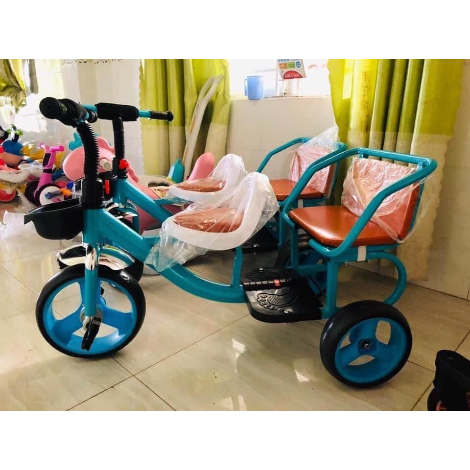 Xe Đạp  Xích Lô Trẻ Em Có Yên Da ,Khung Thép Và Giỏ Để Đồ Cho Bé