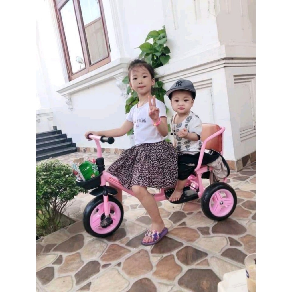 Xe Đạp  Xích Lô Trẻ Em Có Yên Da ,Khung Thép Và Giỏ Để Đồ Cho Bé