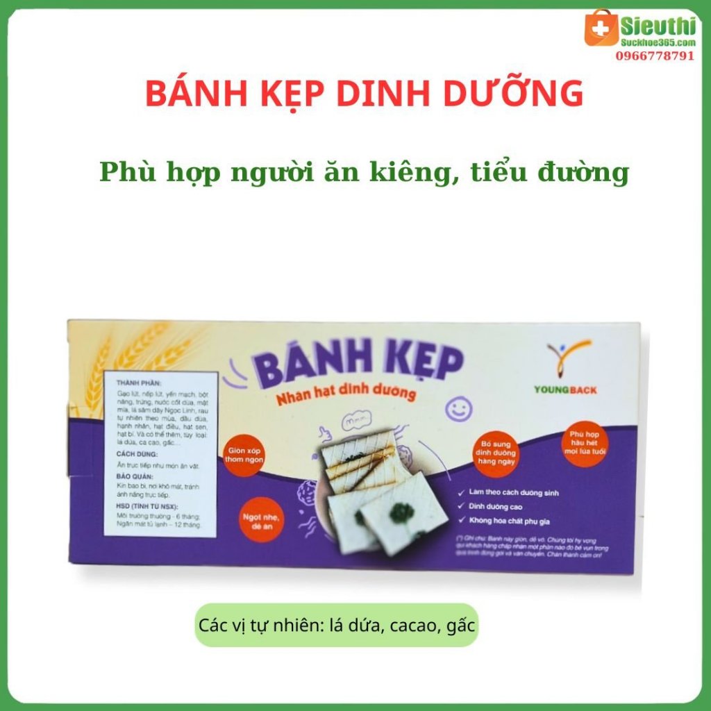 Bánh Kẹp nhân hạt dinh dưỡng YOUNGBACK theo công thức dưỡng sinh, dinh dưỡng cao hộp 175g