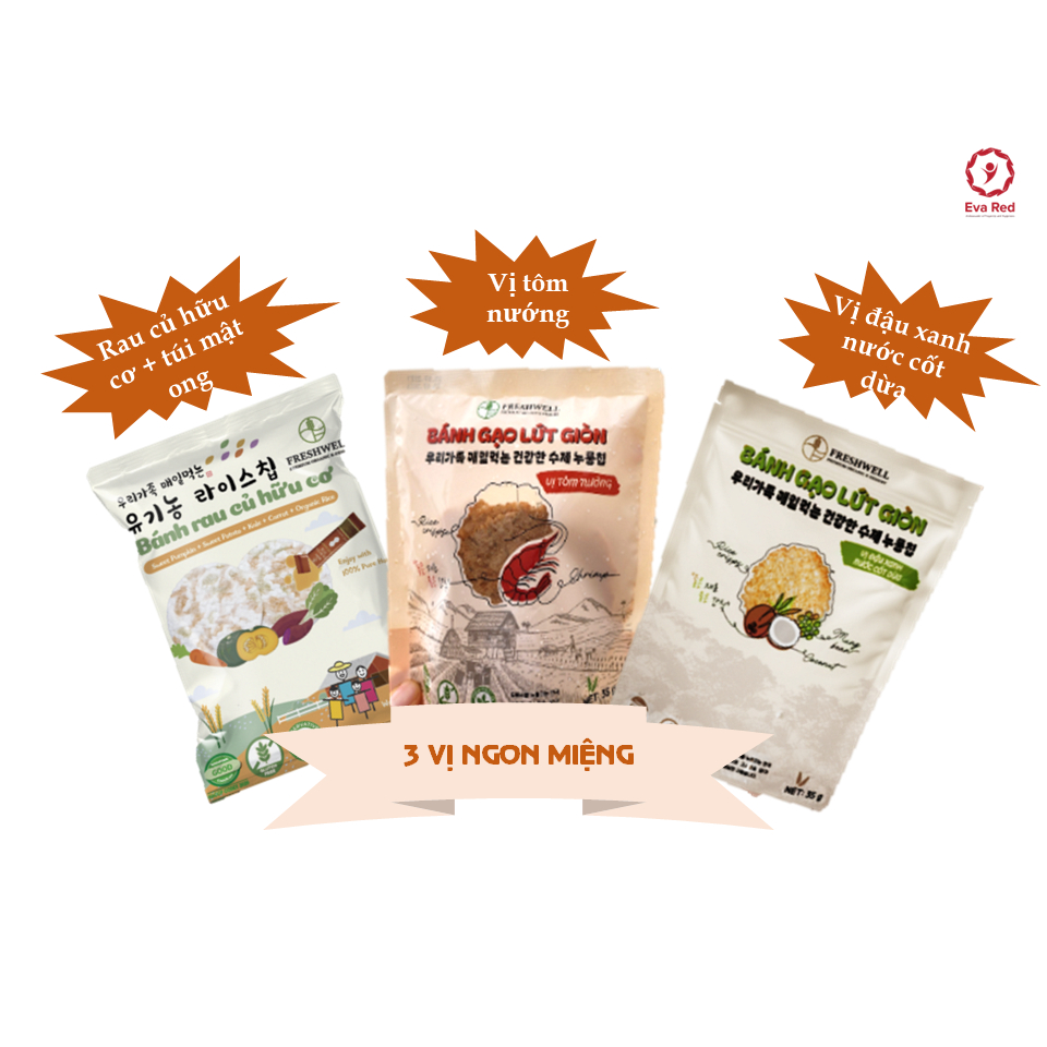 10 gói bánh gạo lứt giòn Freshwell Hàn Quốc 3 vị ngẫu nhiên