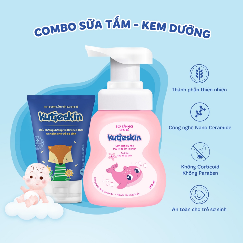 COMBO Sữa Tắm Gội Và Kem Dưỡng Ẩm Kutieskin