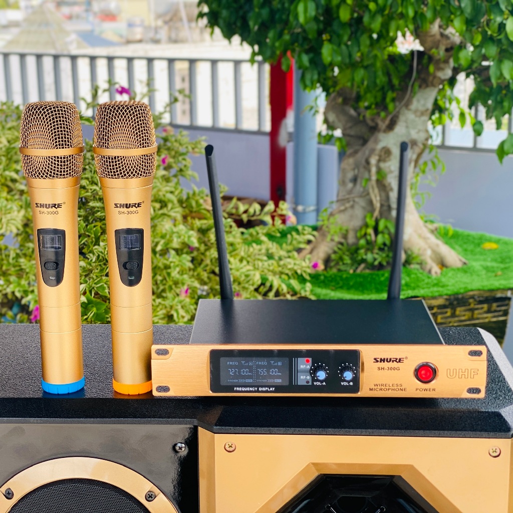 Bộ 2 micro karaoke không dây SH 300G cao cấp, cho karaoke gia đình dễ lắp đặt và dễ sử dụng
