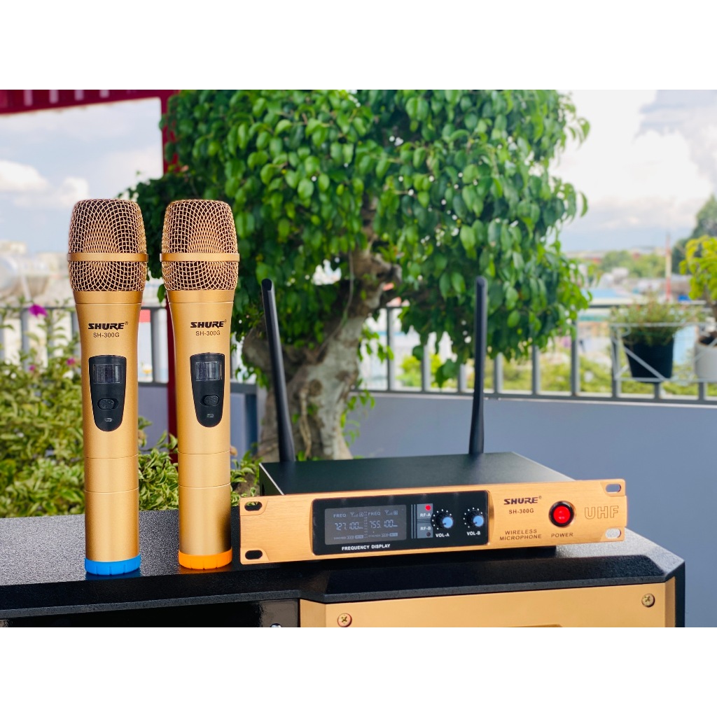 Bộ 2 micro karaoke không dây SH 300G cao cấp, cho karaoke gia đình dễ lắp đặt và dễ sử dụng