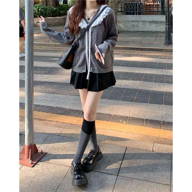 Áo cardigan len cổ ren trắng siêu đáng yêu 2023