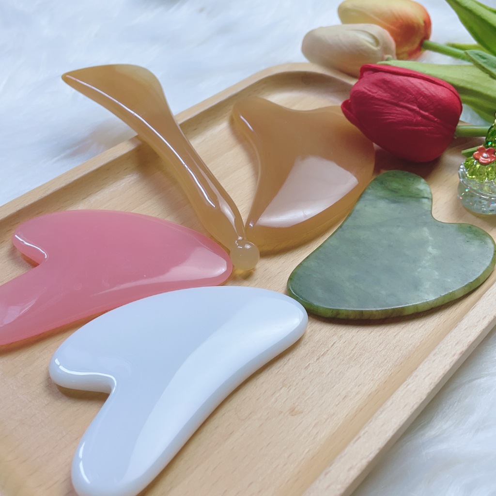 Đá guasha massage mặt, Cây lăn massage mặt giúp thon gọn nâng cơ trẻ hóa làn da