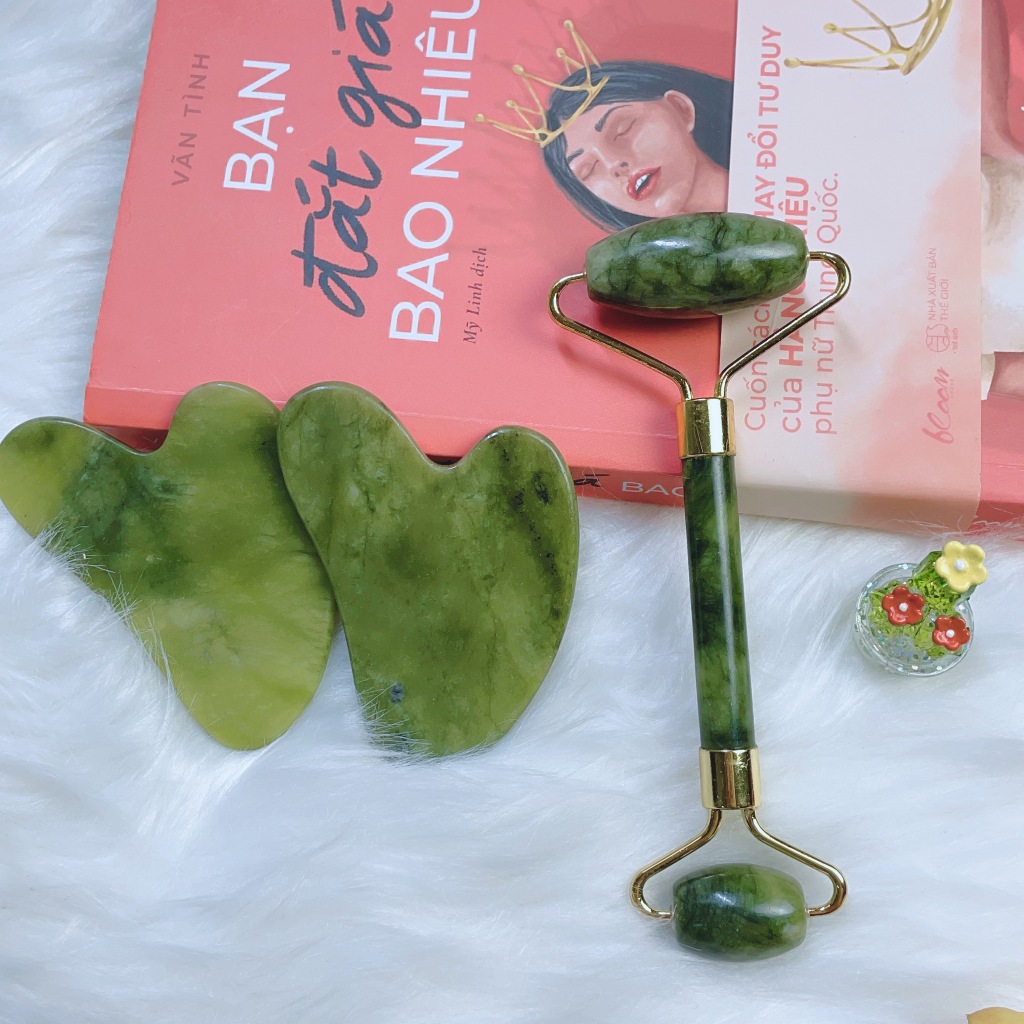 Đá guasha massage mặt, Cây lăn massage mặt giúp thon gọn nâng cơ trẻ hóa làn da