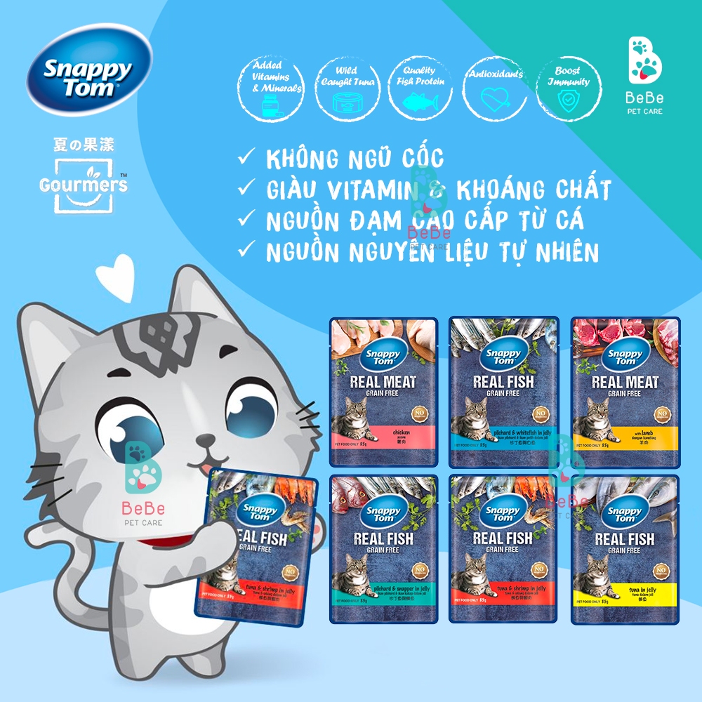 Pate SNAPPY TOM Dòng Truyền Thống & Dòng Trái Cây Mix Cá Ngừ Cao Cấp Cho Mèo Vị Ngẫu Nhiên