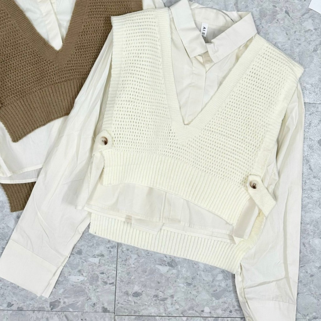 Áo Sơ Mi Nữ Phối Gile Len Nút Eo Trẻ Trung Thanh Lịch GOSS GA623 Áo Sơ Mi Nữ Dài Tay Thu Đông Đi Làm ĐI Học P223771