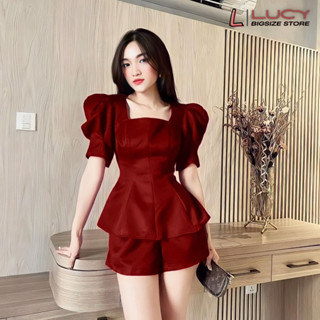 Set đồ bộ Bigsize nữ dự tiệc đi chơi sang chảnh kiểu cổ vuông chất liệu cotton mềm mịn 50-90kg - LUCY Bigsize (SET 049)