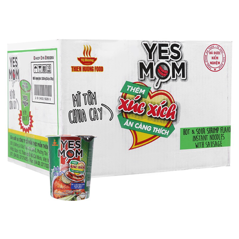 Thùng mì ly YESMOM xúc xích tôm chua cay