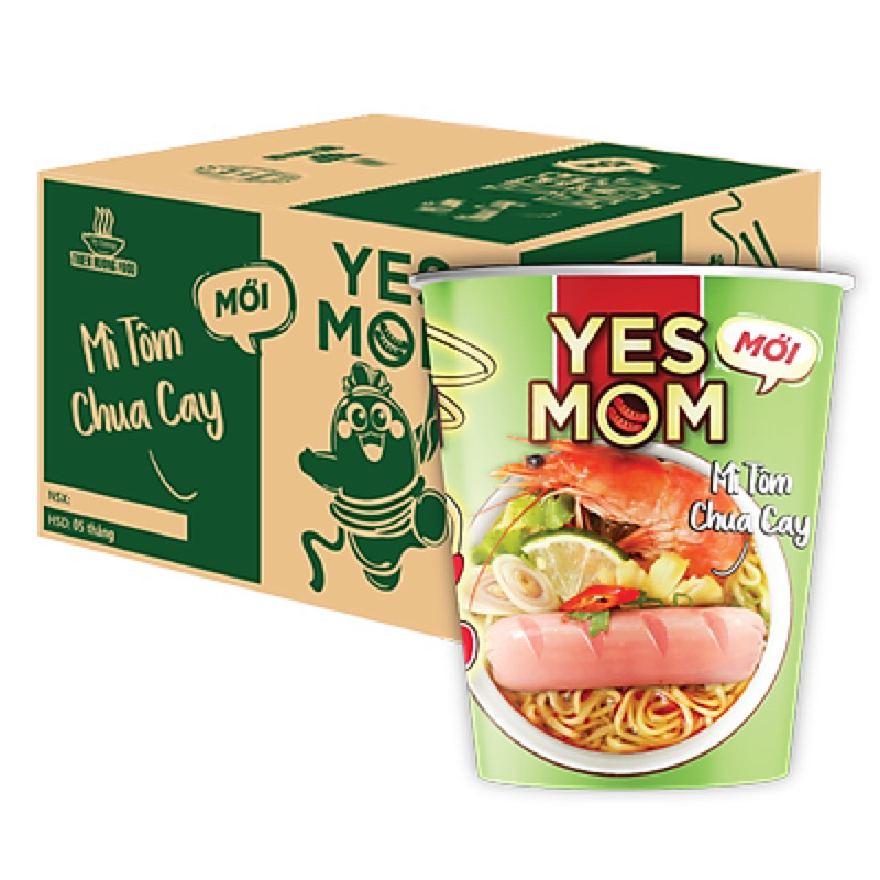 Combo 5 Mì ly YESMOM xúc xích tôm chua cay ly 76g