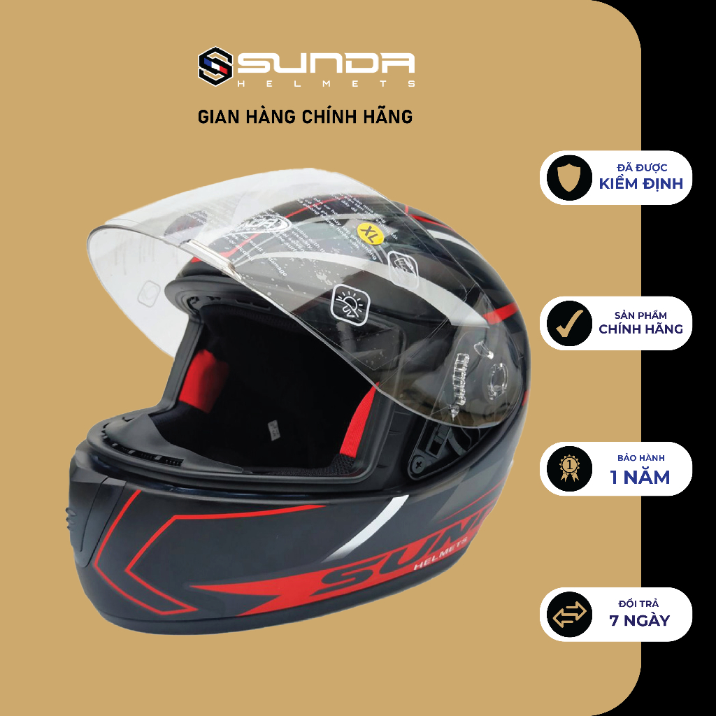 Mũ bảo hiểm fullface Sunda 2000C nhiều màu