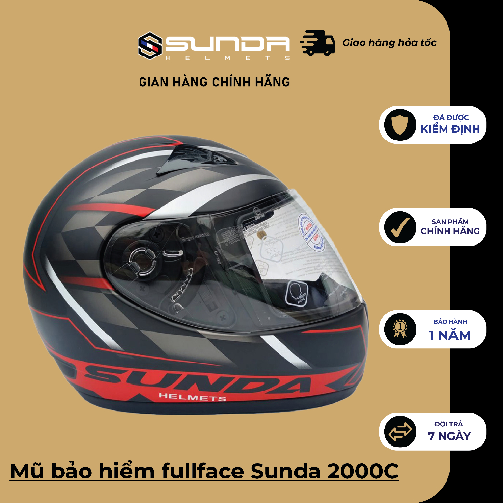 Mũ bảo hiểm fullface Sunda 2000C nhiều màu