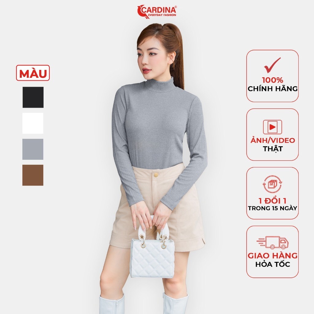 Áo Giữ Nhiệt Nữ CARDINA Chất Len Tăm Kim Sa Dày Dặn Tay Dài Cổ 5cm Phom Ôm