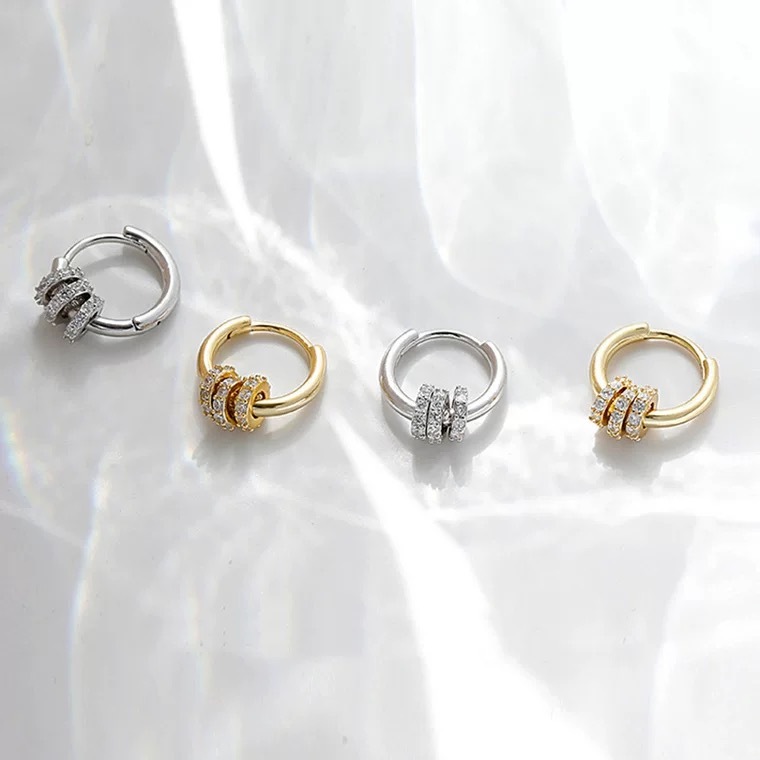 Khuyên tai bạc ý 925 pha lê Swarovski khuyên tròn bấm CECY KTSW190