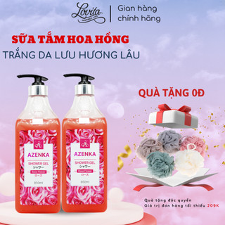 Sữa tắm trắng da dưỡng ẩm Azenka, sữa tắm nước hoa hồng thơm lâu, hương hoa dịu ngọt lưu hương 24h dung tích  850ml