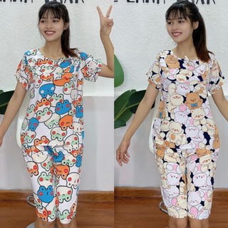 Bộ lanh lửng tay ngắn viền bèo LTN101 VNXK 45-75kg, chất tole 2 da loại 1 mịn mát