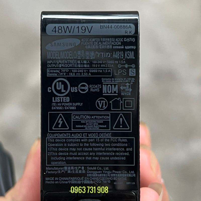 Dây nguồn tivi samsung 19V 2.53A bảo hành 12 tháng