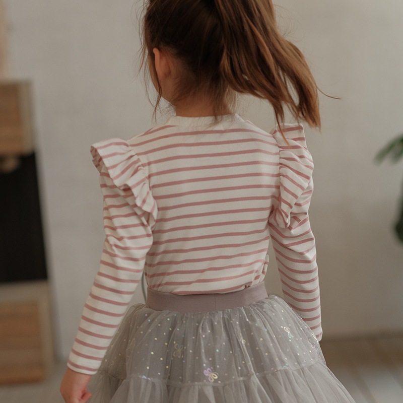 Áo thu đông cho bé gái tay dài cánh tiên kẻ sọc chất vải bo tăm cotton đính đá cho bé từ 9 đến 20 kg lovelykid97.store