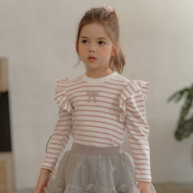 Áo thu đông cho bé gái tay dài cánh tiên kẻ sọc chất vải bo tăm cotton đính đá cho bé từ 9 đến 20 kg lovelykid97.store