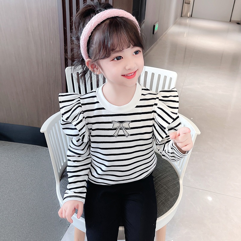 Áo thu đông cho bé gái tay dài cánh tiên kẻ sọc chất vải bo tăm cotton đính đá cho bé từ 9 đến 20 kg lovelykid97.store