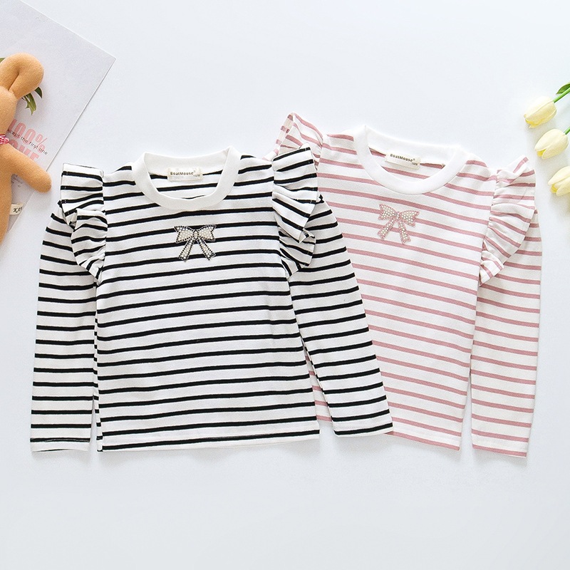 Áo thu đông cho bé gái tay dài cánh tiên kẻ sọc chất vải bo tăm cotton đính đá cho bé từ 9 đến 20 kg lovelykid97.store