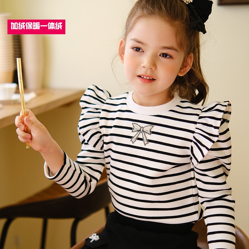 Áo thu đông cho bé gái tay dài cánh tiên kẻ sọc chất vải bo tăm cotton đính đá cho bé từ 9 đến 20 kg lovelykid97.store