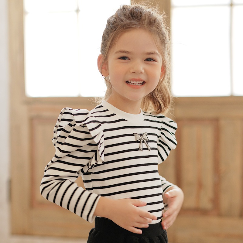 Áo thu đông cho bé gái tay dài cánh tiên kẻ sọc chất vải bo tăm cotton đính đá cho bé từ 9 đến 20 kg lovelykid97.store