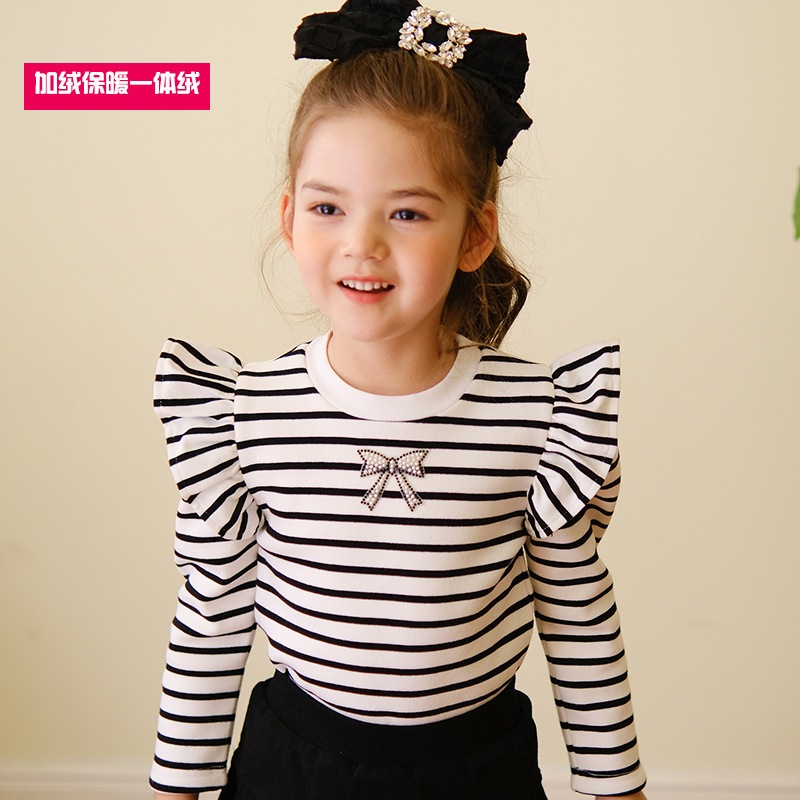 Áo thu đông cho bé gái tay dài cánh tiên kẻ sọc chất vải bo tăm cotton đính đá cho bé từ 9 đến 20 kg lovelykid97.store