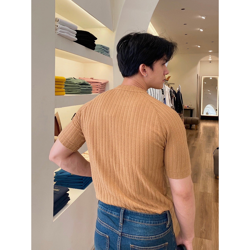 Áo Thun Nam Cao Cấp Cổ Tròn Gân Nâu BY COTTON