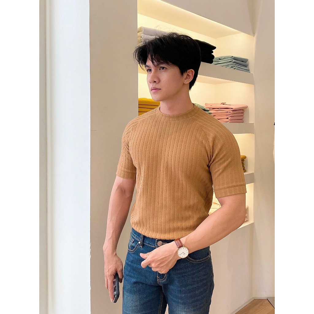 Áo Thun Nam Cao Cấp Cổ Tròn Gân Nâu BY COTTON