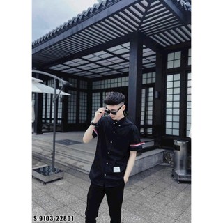 Áo sơ mi nam trơn tay ngắn phối viền tay, sơ mi nam vải lụa thoáng mát dáng body 1999 fashion