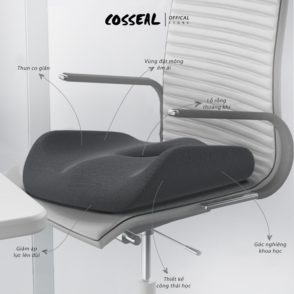 Đệm Mông Cosseal Công Thái Học Cao Su Non Gối Ngồi Thoáng Khí Đệm Lót Ghế Văn Phòng Ô Tô Xe Hơi