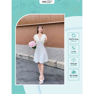 Đầm xòe ODS cổ V, phối ren phủ xuống chân ngực tôn dáng cực xinh - BL10