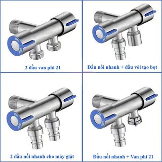 Van nước chia 2 cổng xả Richtree Chất liệu Inox 304, ren trong 20mm, van có chốt khóa nước riêng biệt ON/OFF