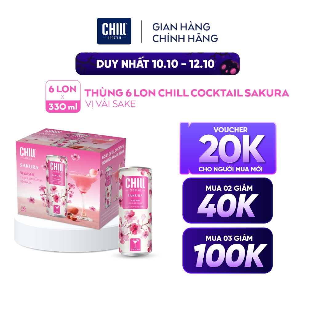 Thùng 6 lon Chill Cocktail Sakura (330ml/lon)